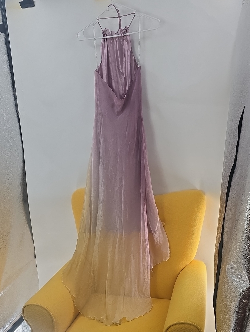 Laundry By Shelli Segal Lavender to Yellow SILK Halter High-Low Dress - Picture 5 of 9